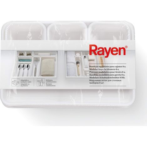 Rayen - Set di 8 Vaschette Modulari per Cassetti, Multiuso, Materiale Resistente, 3 Dimensioni, Organizzatori per Casa e Ufficio