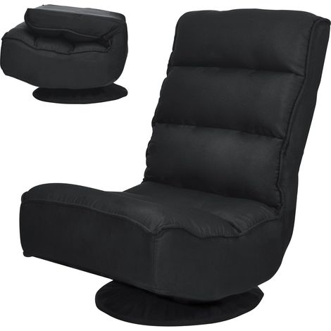 GOPLUS Chaise de Sol Ergonomique, Fauteuil de Sol Pivotante a 360 Degres avec Dossier Pliable, Fauteuil de Relaxion Rembourre Eponge sans Jambe (79-94x60x78.5-87.5CM, Noir) (1/5)