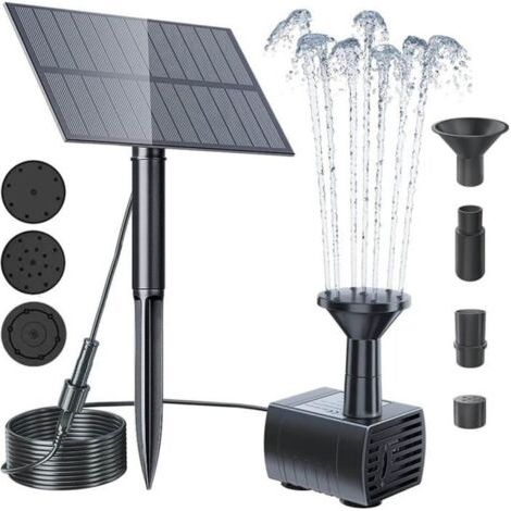 Kit de pompe à fontaine solaire - Jardin - Noir - 4 buses - Écologique - Facile à installer