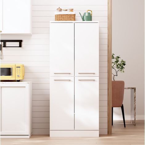 Armoire de cuisine haute MDF blanc brillant 76 x 42 x 180 cm, 4 portes, étagères réglables, grand rangement (1/5)