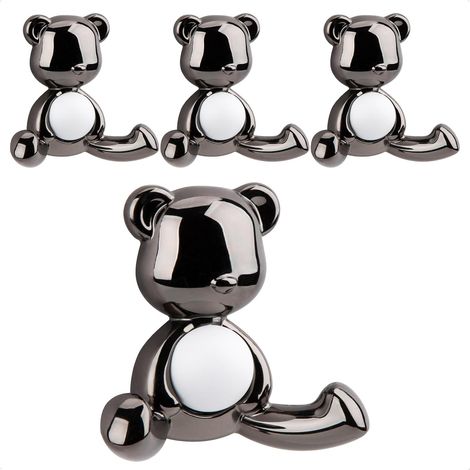4 Crochet Patere Murale Porte Manteau, Noir Pistolet, Mural Double Moderne Petit Ours, Patere Porte Manteau pour Entrée Chambre Salle De Bain, Crochets Muraux Crochet Porte Manteau Mural (1/5)