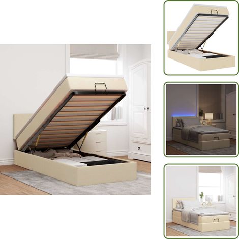 vidaXL Ottomane Bett mit Matratze & LEDs Creme 90x200 cm Stoff