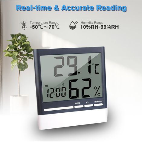 Digitales Hygrometer-Thermometer, Mini-Innenthermometer, präzises Feuchtigkeitsmessgerät mit Alarm- und Speicherfunktion für Zuhause, Gewächshaus, Büro und Schule. (1/3)