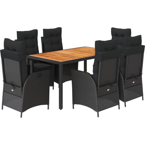 Maison Exclusive - 7-tlg. Garten-Essgruppe mit Kissen Schwarz Pol