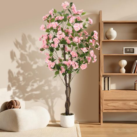 Arbre d’Osmanthus Artificiel en Pot Blanc – Plante Décorative avec Tronc Bois Naturel, Fleurs Réalistes, Idéal Salon/Bureau/Extérieurérieur – Sans Entretien – 150 cm, Trois Tiges Bois, Rose, Arbre Sin (1/4)