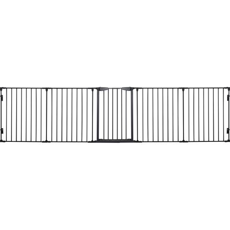 AS EASY Enclos pour chiots 2 en 1 5 pièces pliable barrière de protection avec porte pour petits et moyens chiens, enclos pour chiots DIY 300 x 74,5 cm métal noir (1/5)