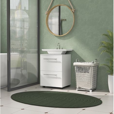 Meuble de salle de bain sous vasque avec tiroir, 41,5 x 35,5 x 59 cm, blanc OKMYHOME (1/5)