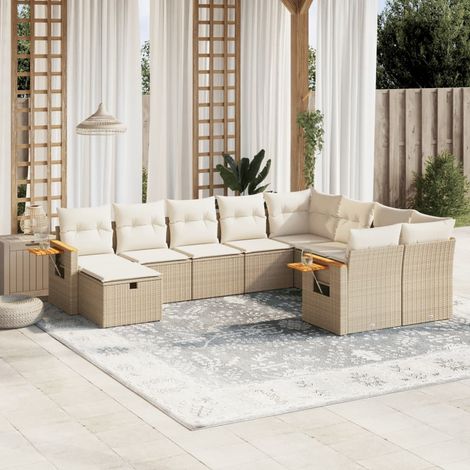Juego de sofás jardín con cojines beige 10 pzas ratán sintético vidaXL (1/3)