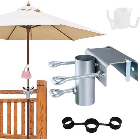 1 Support De Parasol Métal Pour Balustrade, Installation Sans Outil, Diamètre 3,8 Cm, Pour Balcon Et Jardin (1/5)