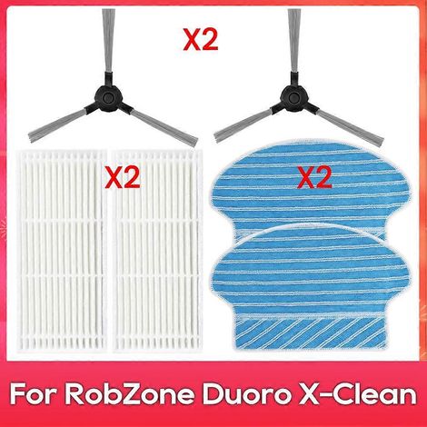 Accessoires et pièces détachées pour aspirateurs robots RobZone Duoro X-Clean : brosse latérale, filtre HEPA, chiffon de nettoyage. (1/5)