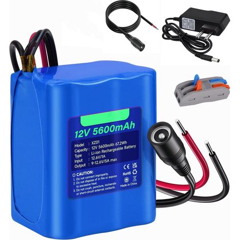 Batterie lithium-ion rechargeable 12 V CC 5600 mAh pour caméras de vidéosurveillance, caméscopes, lecteurs MP3, bandes LED et plus encore (1/5)