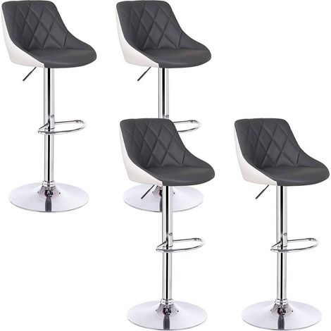 WOLTU 4er Set Barhocker Trensenstuhl Barstuhl Design Hocker 2 farbig mit Rücklehne, Drehbar, verchromter Stahl, Sitzfläche aus Kunstleder, Grau+weiß (1/5)