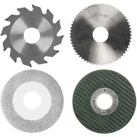 Ensemble de lames de tronçonneuse, comprenant une lame de scie en résine de 63 mm (2,5"), une lame de scie diamantée de 60 mm, une lame de scie en acier rapide de 2,5" et une lame de scie