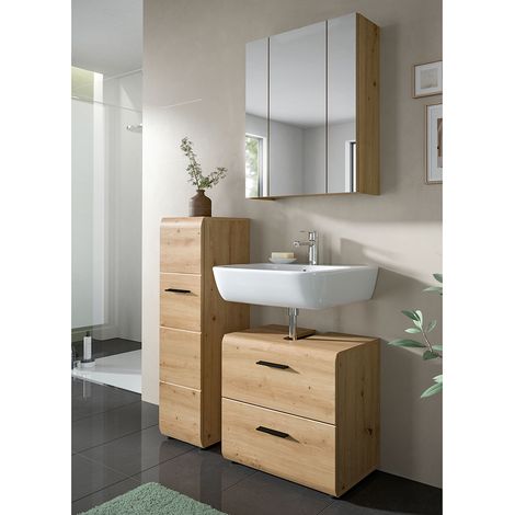 Badmöbel-Set 3-teilig in Eiche, inkl. Spiegelschrank - IGGESUND-158 (1/5)