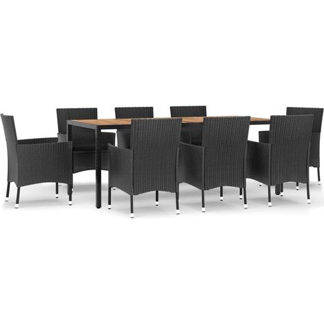 Maison Exclusive - 9-tlg. Garten-Essgruppe mit Kissen Schwarz Pol
