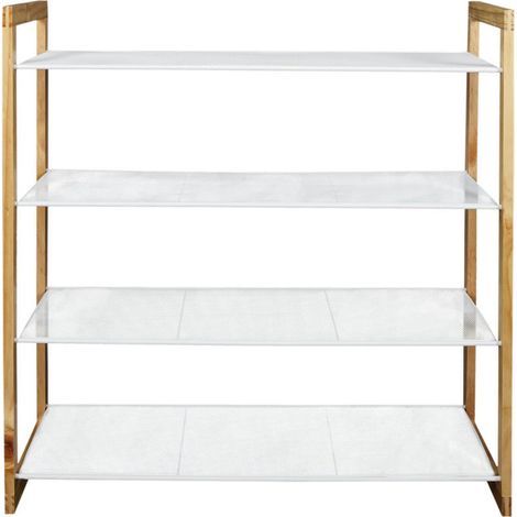 LOVIA - Meuble à Chaussures 4 Etages Métal Blanc et Bois (1/4)