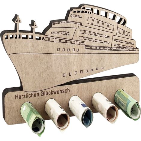 Boîte À Argent En Bois - Navire Thème Croisière - Pour Cadeau D'anniversaire Ou De Voyage - 16 x 9,5 cm - 1 Pièce (1/5)