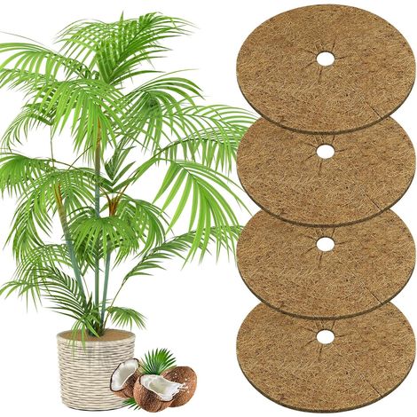 Tapis de Coco Plantes, 4pcs Disque de Protection Plante 30cm Disque de Paillage Tapis de Paillage en Fibre de Coco Disques Paillage de Désherbage des Plantes pour Plantes de Jardin Protection