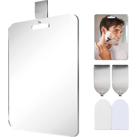 Miroir de Douche Grande 25 x 18 cm Anti Buée Petit Miroir pour Salle de Bain avec 2 Crochets Adhésifs Miroir de Rasage et Maquillage en Acrylique sans Cadre (1/5)