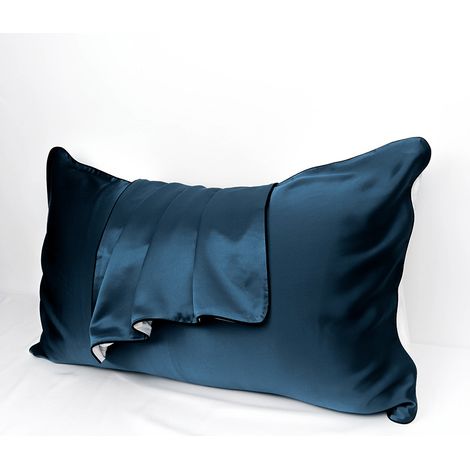 MINKUROW Funda de Almohada - 100% Seda de Morera Natural - para Cabello y Piel - 19 mm Seda por una cara - 2 unidades, Seda, Estándar 48x74cm azul marino (1/5)
