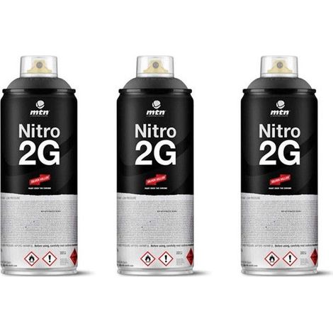 Lot 3 bombes de peinture noir goudron mat nitro 2G 400ml - Mtn