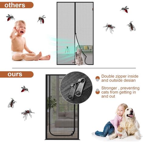 Verstärkte Katzenklappe – flexible Fliegengittertür mit Reißverschluss – einbruchsicher – Moskitonetz – dickes, katzensicheres Netz – geeignet für Wohnzimmer, Küche und Schlafzimmer – schwarz – 90 x 2 (1/5)