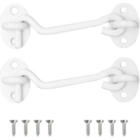 Lot de 2 crochets tempêtes, Bolatus en acier inoxydable avec œillet, pour porte, garage, fenêtre, cabine, porte (100 mm, blanc) (1/5)