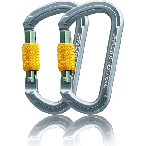 2 Stück graue Karabiner, selbstsichernde Karabinerhaken, robuste Ausführung aus Aluminium (1/4)