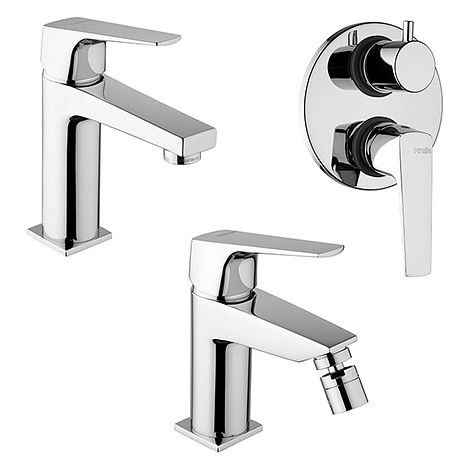 Set Rubinetti Piralla per lavabo e bidet con scarico automatico e doccia incasso con deviatore serie Iceberg cromato (1/5)