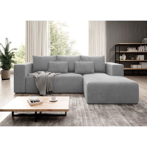 Stripes Jumbo Cord Right Hand Facing Corner Sofa Bed - Light Grey (1/5)