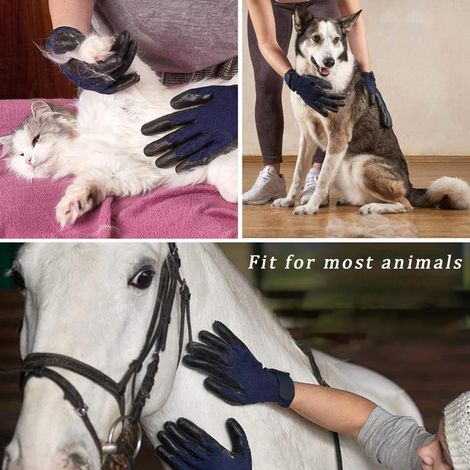 Gant de brossage pour animaux - Brosse de toilettage et massage poils longs et courts pour chiens, chats et chevaux - Gant anti-poils efficace avec distributeur de sacs à déjections