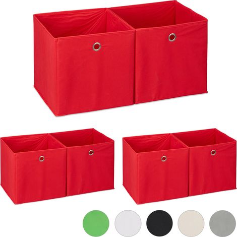 6 Cajas de almacenaje, Cuadradas, Cajas textiles, 30 x 30 x 30 cm, Cubos almacenaje para estanterías, Tela, Rojo