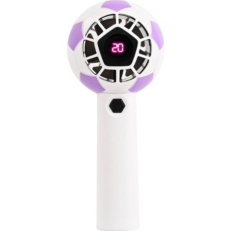 (Violet) Ventilateur portatif en forme de ballon de football avec écran d'affichage numérique, 5 vitesses de ventilation réglables, chargement USB. (1/5)