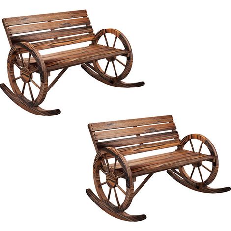 2er-Set schaukelbank aus Holz, 2-Sitzer Schwingbank mit Armlehne, belastbar bis 240 kg, für Garten & Balkon, verkohltes Holzdesign