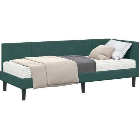 Maison Exclusive - Cadre de lit d'angle avec matelas 2 pcs Vert Velours (1/5)