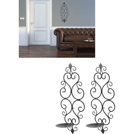 2 ensembles/vente de bougeoirs de style européen, bougeoir mural classique incurvé en forme de fleur, plateau à bougie colonne noir (1/5)