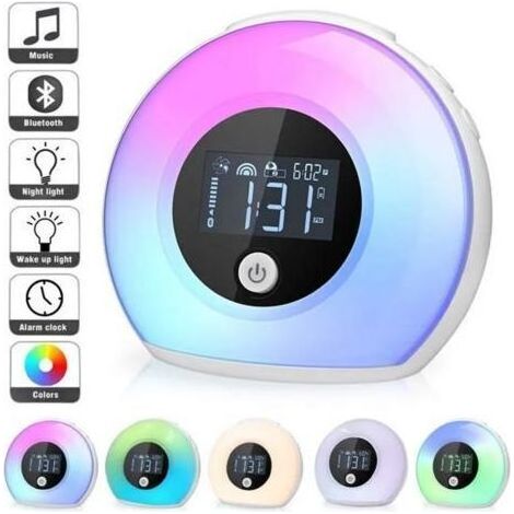 Réveil numérique à LED avec fonction snooze, luminosité réglable et mode jour. Boîtier blanc avec rétroéclairage blanc. (1/4)