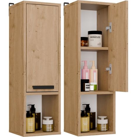 Wandhängender Badezimmerschrank mexy W1D, 1 Tür, 3 Ablagen, Eiche Artisan (1/5)