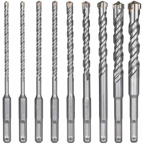 Forets à Béton, 9PCS (5 mm 16x160 mm) Foret Carrelage, Foret à Percussion Électrique SDS-Plus pour Perforateur, Forets Transversaux pour Béton, Brique, Pierre, Naturelle, Métal (1/2)