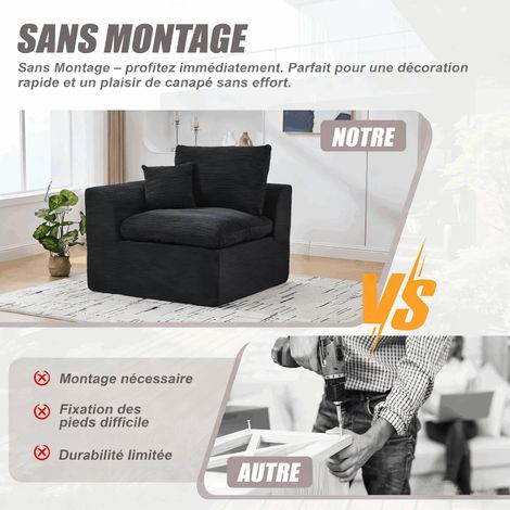 Fauteuil Salon 1 Place Scandinave - Canapé Minimaliste en Tissu, Doux Confortable avec Coussin, Idéal pour Salon(Noir)