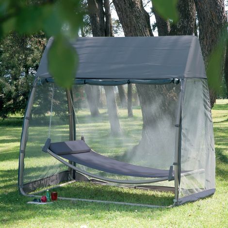 M&S – Hamac balancelle Tonga avec moustiquaire – Acier traité – Dimensions 233 x 139 x 205 cm – Charge max 120 kg (1/3)