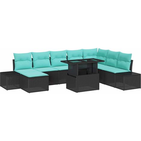 Garden Sofa Set 9 pcs Black and Blue Poly Rattan vidaXL (1/5)