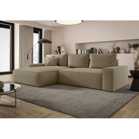 Ecksofa Schlafsofa Sofa WALKEN Stoff Quelle Dunkelbeige Ottomane Links (1/4)