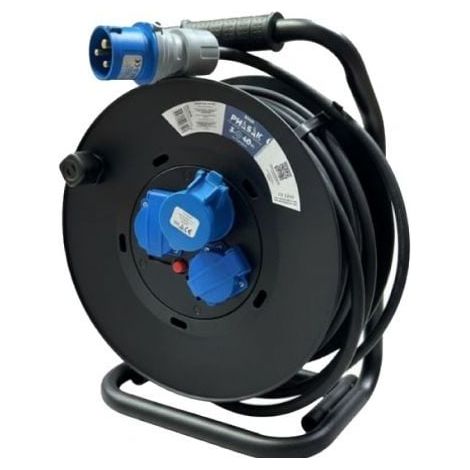 Regleta enrollable Phasak BN 3478/ 2 Tomas de corriente/ 1 Enchufe industrial 2P+TT/ Cable 40m/ Negro y Azul