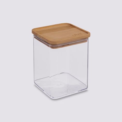 Bocaux de rangement carrés en verre et bambou couvercle hermétique Atmosphera