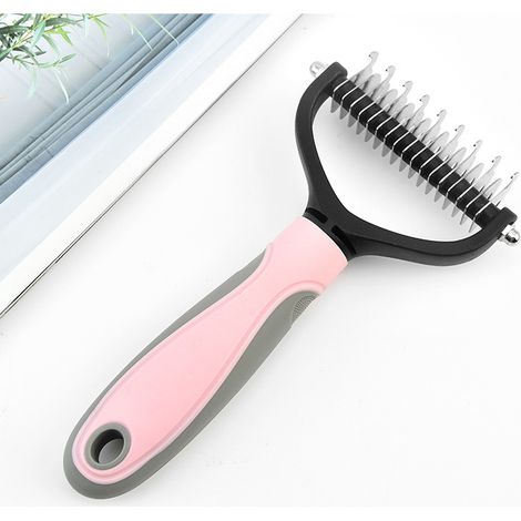 Peigne démêlant double face marque BBPETOPE, brosse toilettage pour chien et chat, élimine le sous-poil et les nœuds, rose, taille grande, sans capot de protection, 1 pièce