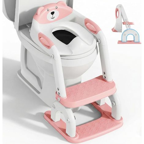 Reducteur Toilette Enfant,Améliorées Adaptateur Toilette pour Enfants Garçons et Filles,2 en 1 Rehausseur Toilette Enfant,Réglable en Hauteur et Portable,Tabouret d'escalier (rose) (1/5)