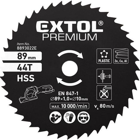 EXTOL PREMIUM Sägeblatt HSS, ⌀89x1x10mm, 44T (1/2)