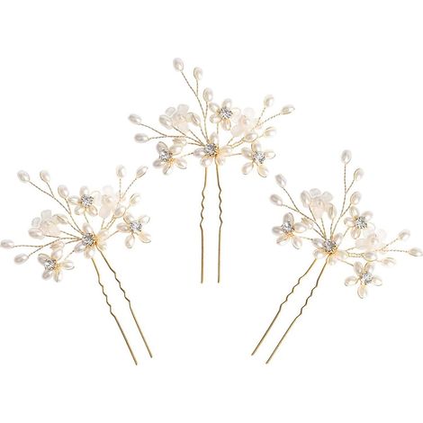 Hochzeitshaarnadeln (3 Stück) - Elegante Haaraccessoires mit Perlen, Blumen und Kristallen für Bräute (Gold) (1/5)
