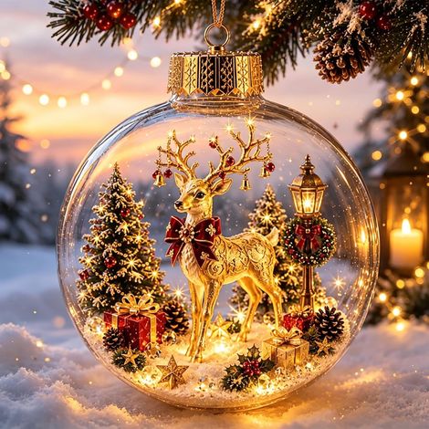 Ornement de Noël Lumineux LED, Boule Décorative avec Scène Festive, Décoration Suspendue pour Sapin Maison et FêteRenne (1/5)